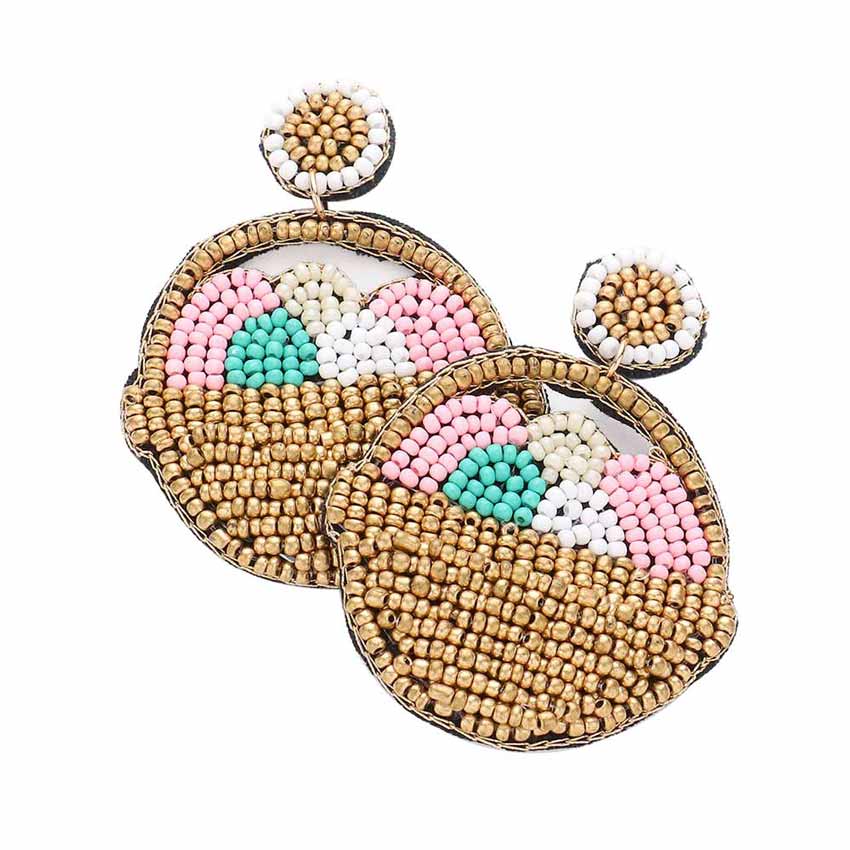 Felt Back Seed Beaded Easter Egg Basket Dangle Earrings - Madeline Love - Flyclothing LLC