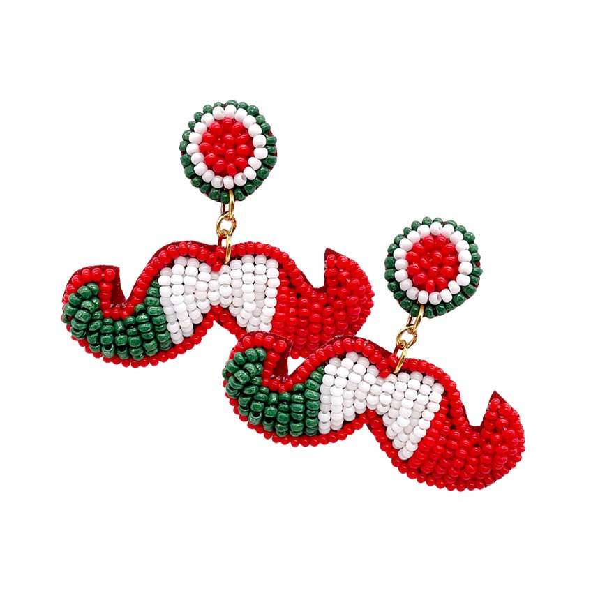Felt Back Seed Beaded Mustache Dangle Earrings - Madeline Love - Flyclothing LLC