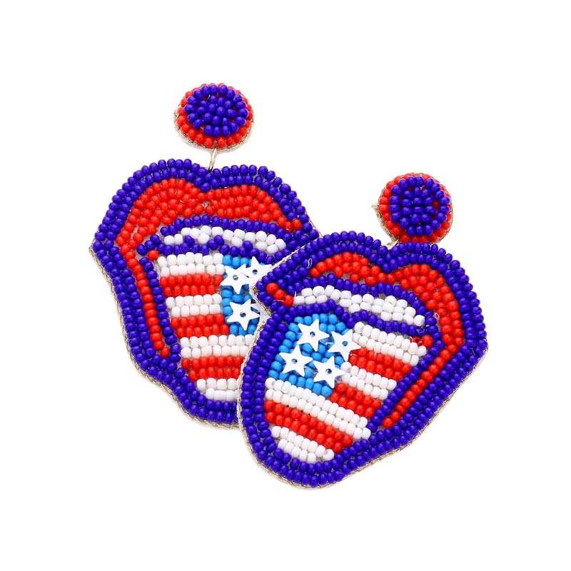 Felt Back Seed Beaded USA Flag Tongue Out Mouth Earrings - Madeline Love - Flyclothing LLC