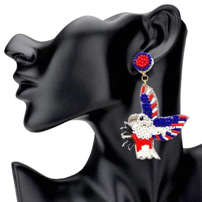 Felt Back Sequin Beaded Eagle Link Dangle Earrings - Madeline Love - Flyclothing LLC