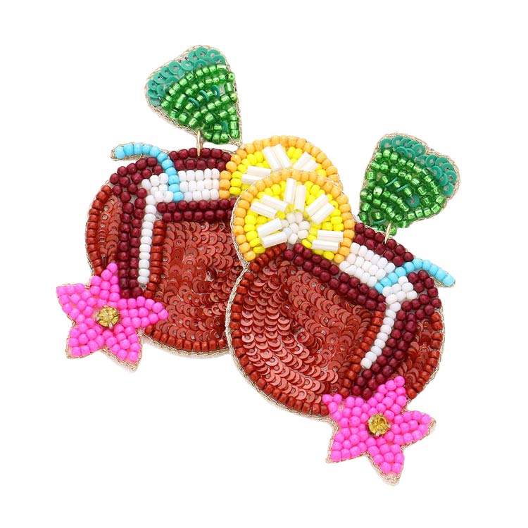 Felt Back Sequin Beaded Heart Coconut Lemon Dangle Earrings - Madeline Love - Flyclothing LLC