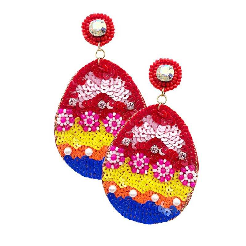 Felt Back Sequin Easter Egg Dangle Earrings - Madeline Love - Flyclothing LLC