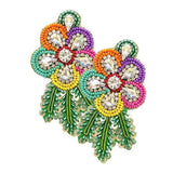 Felt Back Sequin Stone Seed Beaded Flower Leaf Earrings - Madeline Love - Flyclothing LLC