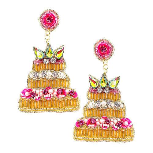 Felt Back Stone Beaded Cake Dangle Earrings - Madeline Love - Flyclothing LLC