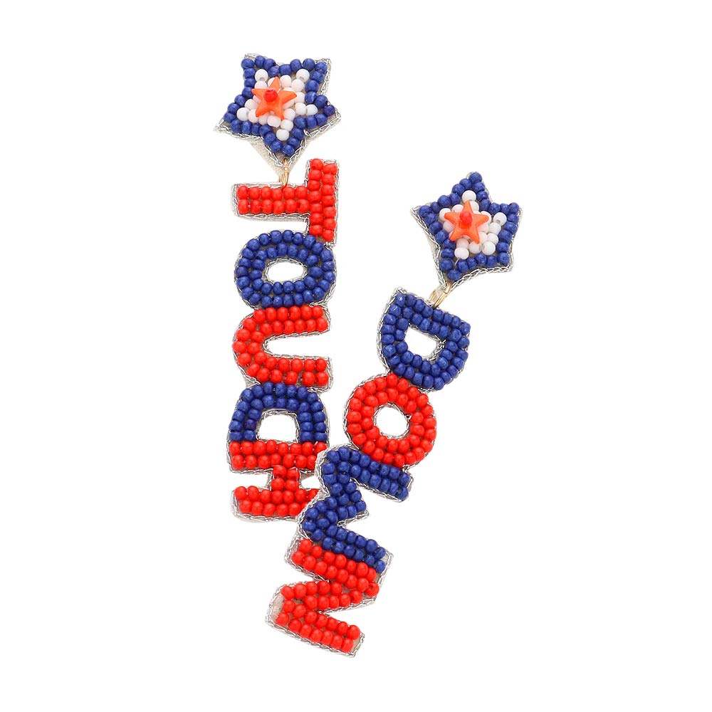 Felt Back USA Flag Beaded Star Touch Down Message Earrings - Madeline Love - Flyclothing LLC