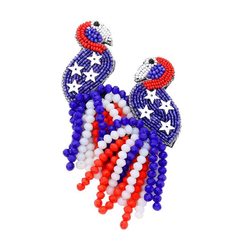 Felt Back USA Flag Flamingo Beaded Beads Tassel Earrings - Madeline Love - Flyclothing LLC