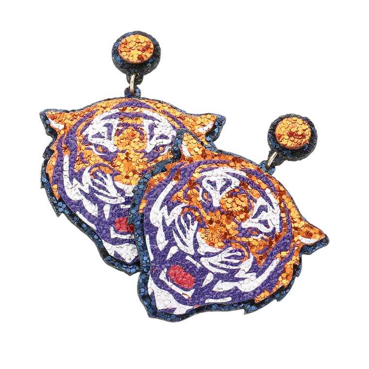 Game Day Glittered Tiger Dangle Earrings - Madeline Love - Flyclothing LLC
