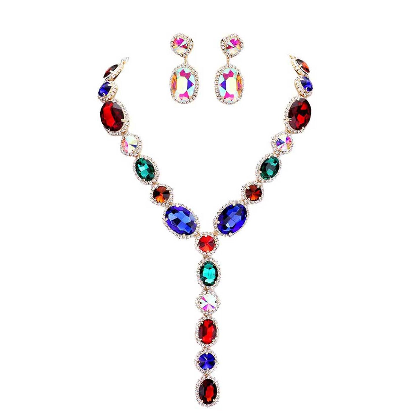 Glass Crystal Rhinestone Y Evening Necklace - Madeline Love - Flyclothing LLC
