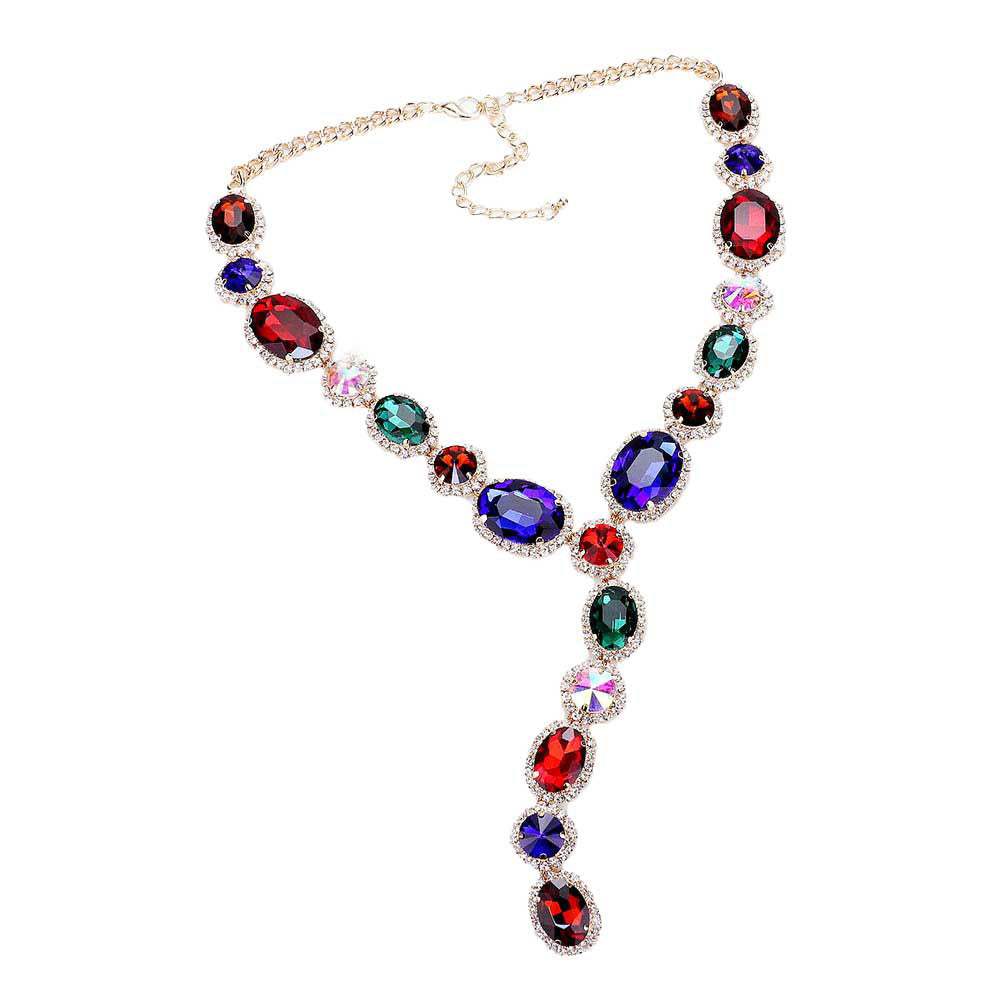 Glass Crystal Rhinestone Y Evening Necklace - Madeline Love - Flyclothing LLC