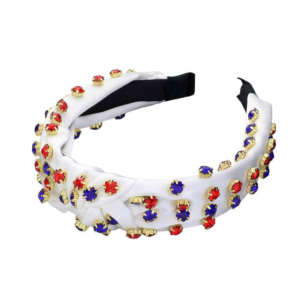 Glass Stone Cluster Decorated Knot Headband - Madeline Love - Flyclothing LLC