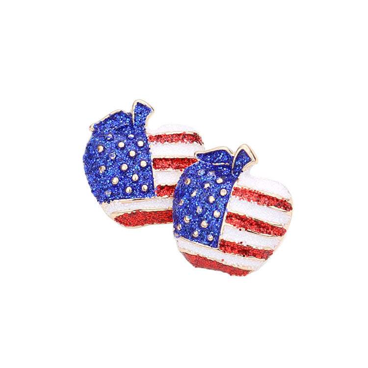 Glittered American USA Flag Apple Stud Earrings - Madeline Love - Flyclothing LLC