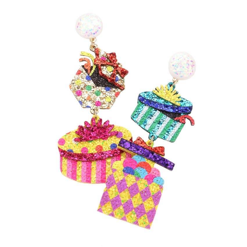 Glittered Birthday Gift Link Dangle Earrings - Madeline Love - Flyclothing LLC