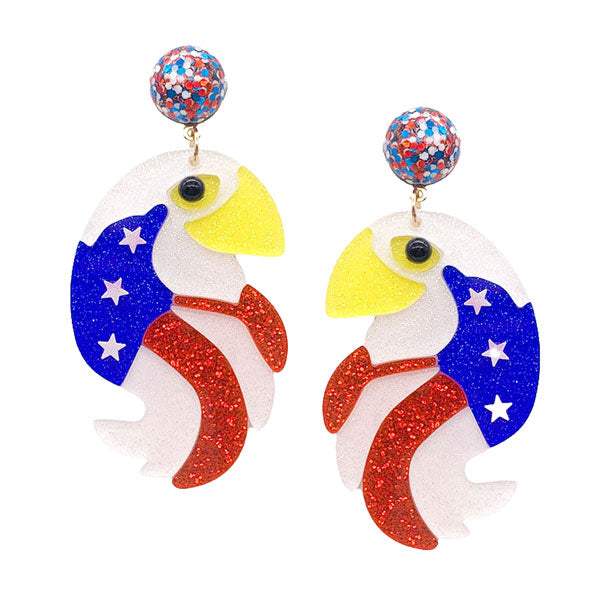 Glittered Resin American USA Flag Toucan Dangle Earrings - Madeline Love - Flyclothing LLC
