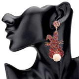 Glittered Resin Easter Bunny Pom Pom Tail Dangle Earrings - Madeline Love - Flyclothing LLC