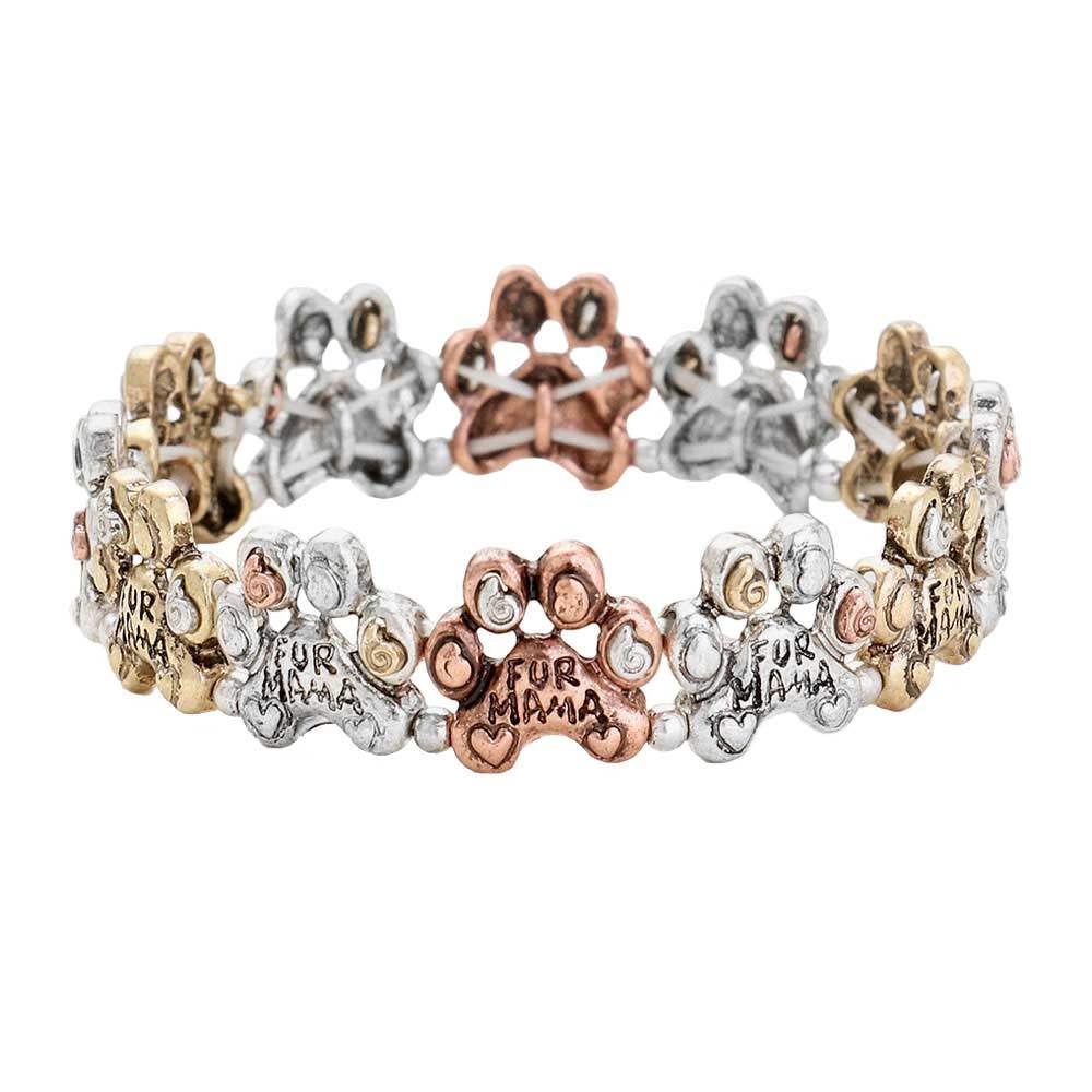 Antique Metal Paw Fur Mama Stretch Bracelet - Madeline Love - Flyclothing LLC