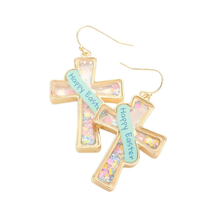 Happy Easter Message Confetti Cross Dangle Earrings - Madeline Love - Flyclothing LLC