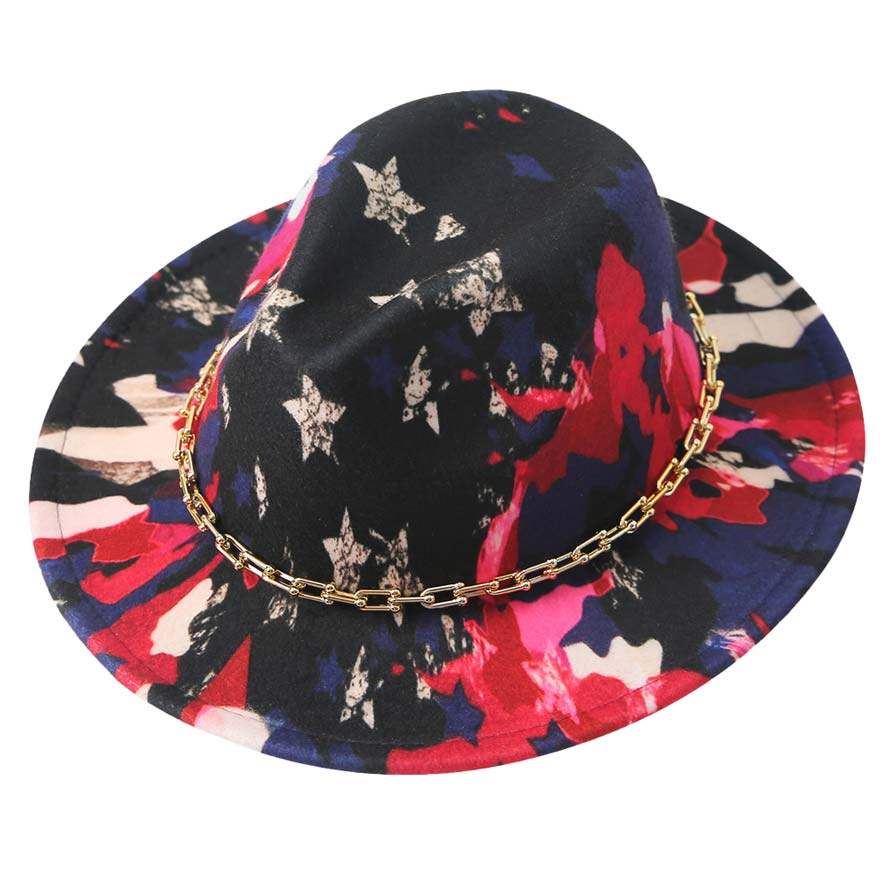 Hardware Chain Band Multi Color Printed Fedora Hat - Madeline Love - Flyclothing LLC