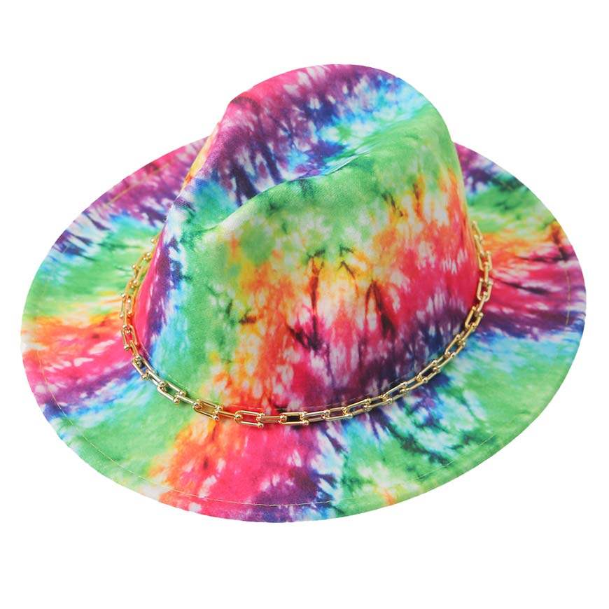 Hardware Chain Band Multi Tie-dye Printed Fedora Hat - Madeline Love - Flyclothing LLC