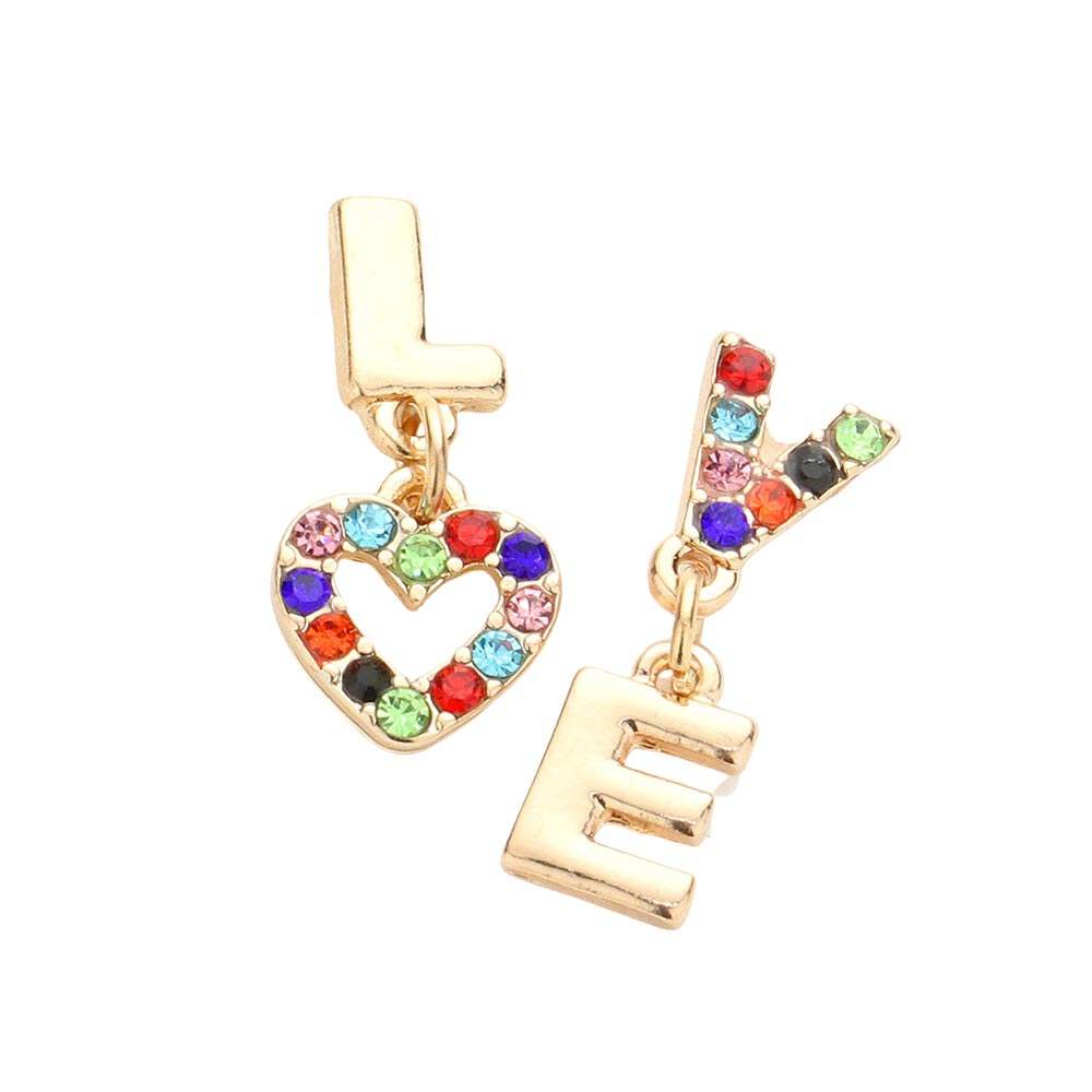 LOVE Rhinestone Message Mismatched Dangle Earrings - Madeline Love - Flyclothing LLC