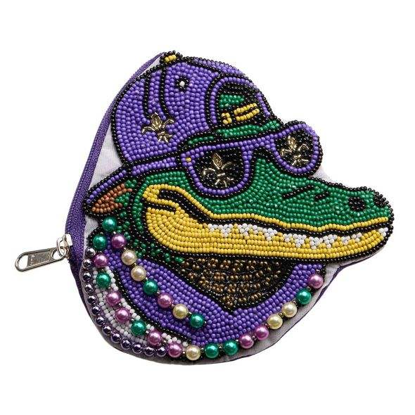 Mardi Gras Cool Alligator Seed Beaded Mini Pouch Bag - Madeline Love - Flyclothing LLC