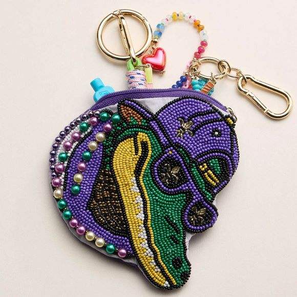 Mardi Gras Cool Alligator Seed Beaded Mini Pouch Bag - Madeline Love - Flyclothing LLC