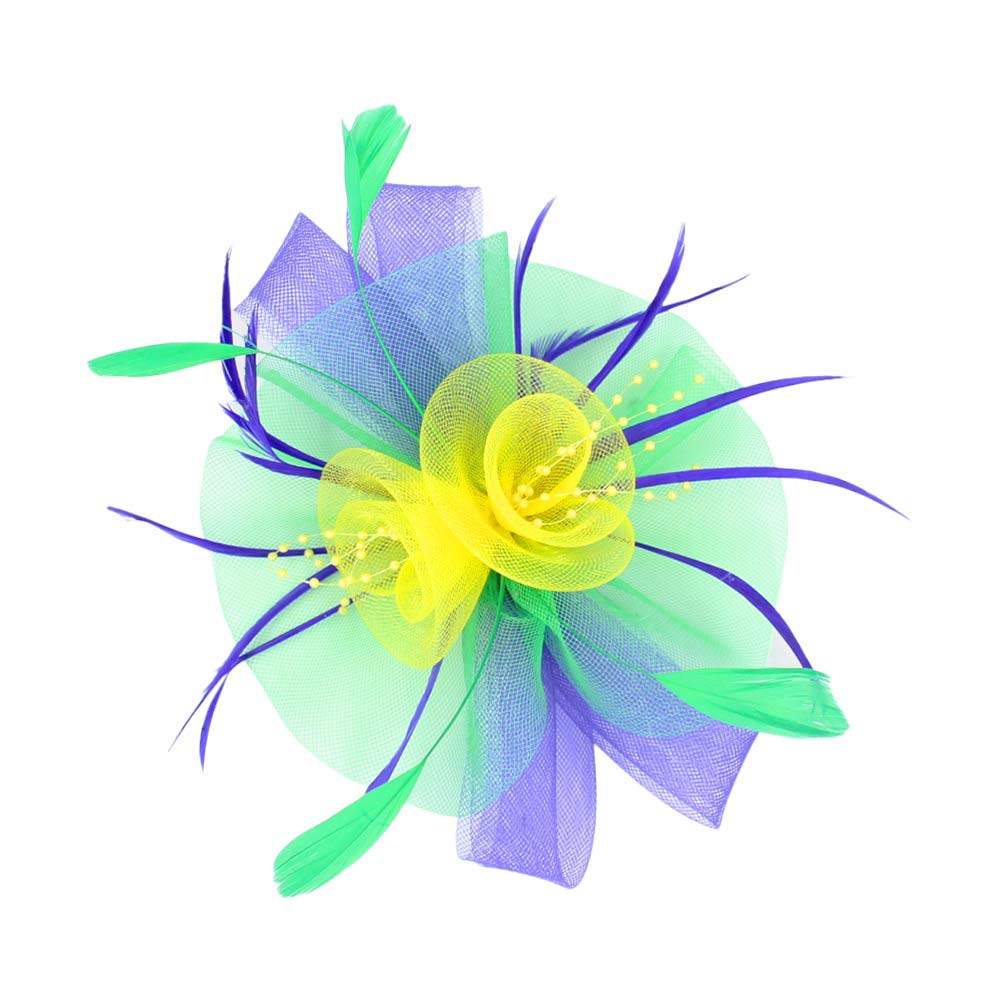 Mardi Gras Feather Mesh Flower Fascinator Headband - Madeline Love - Flyclothing LLC