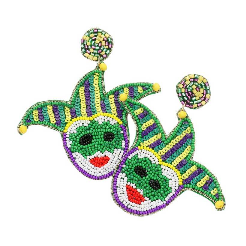 Mardi Gras Felt Back Sequin Beaded Jester Pierrot Earrings - Madeline Love - Flyclothing LLC