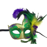 Mardi Gras Venetian Styled Mask With Feather Oneside - Madeline Love - Flyclothing LLC