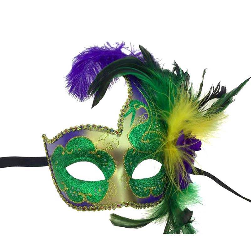 Mardi Gras Venetian Styled Mask With Feather Oneside - Madeline Love - Flyclothing LLC