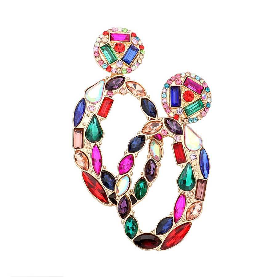 Marquise Round Rectangular Stone Cluster Evening Earrings - Madeline Love - Flyclothing LLC