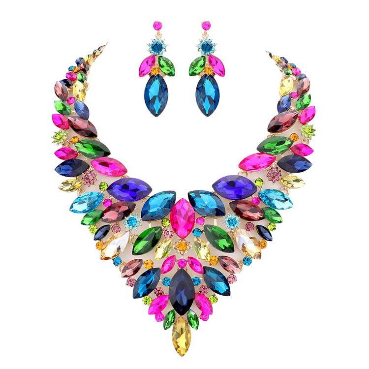 Marquise Stone Cluster Statement Evening Necklace - Madeline Love - Flyclothing LLC