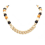 Metal Chain Link Accented Wood Necklace - Madeline Love - Flyclothing LLC