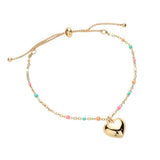 Metal Heart Charm Beads Station Pull Tie Cinch Bracelet - Madeline Love - Flyclothing LLC