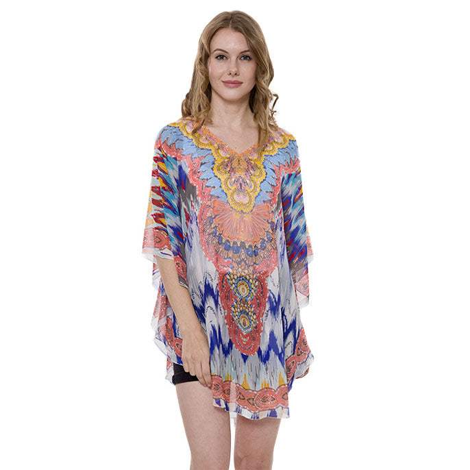 Mixed Print Cover Up Poncho - Madeline Love - Flyclothing LLC