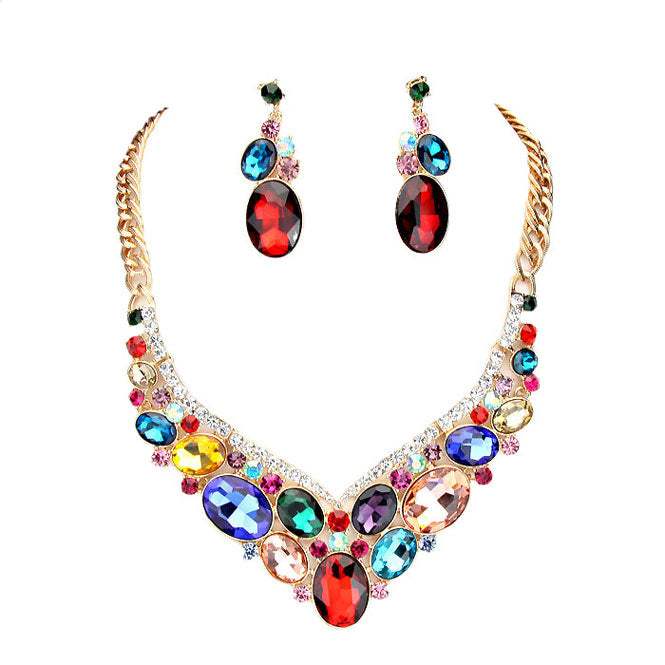 Oval Glass Crystal Evening Necklace - Madeline Love - Flyclothing LLC