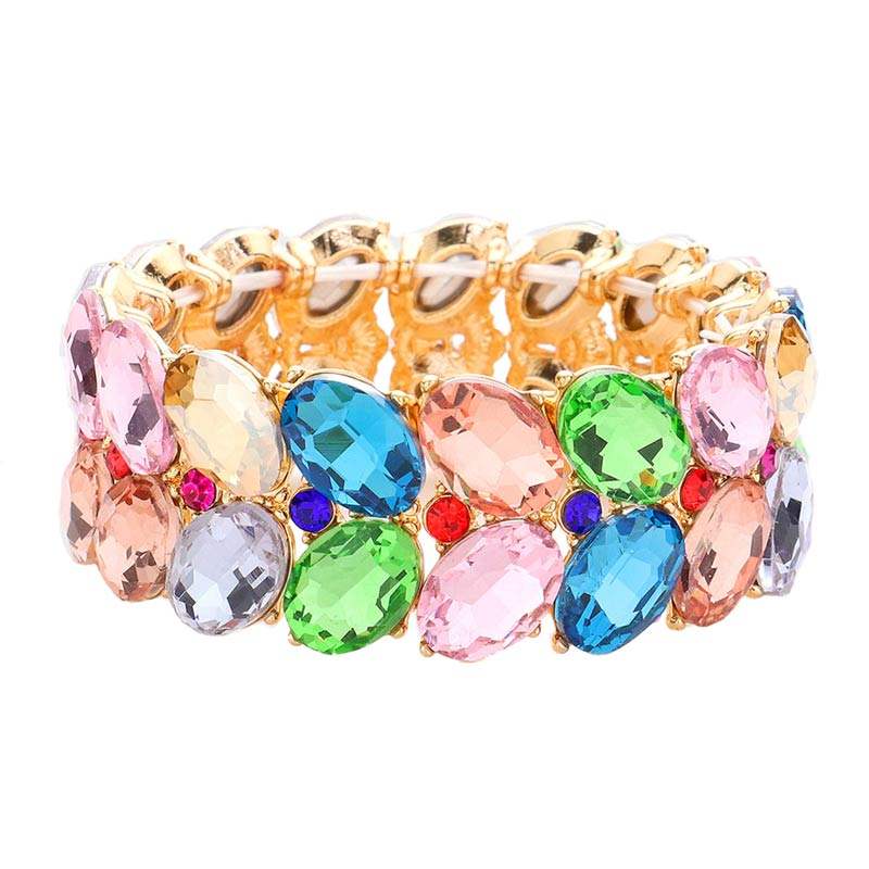 Oval Stone Cluster Stretch Evening Bracelet - Madeline Love - Flyclothing LLC