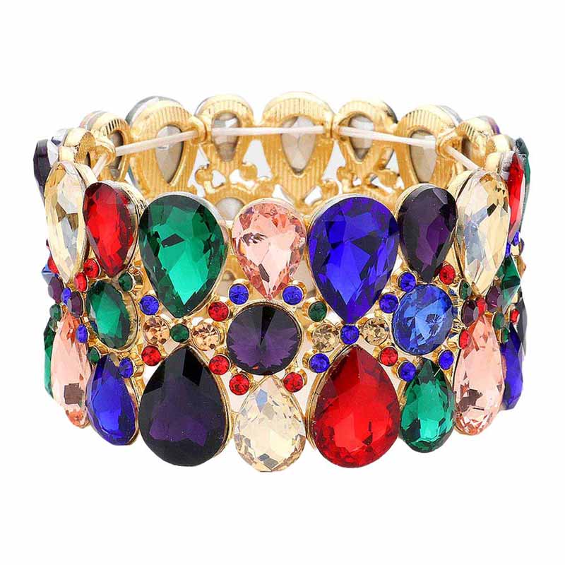 Pear Crystal Floral Rhinestone Stretch Evening Bracelet - Madeline Love - Flyclothing LLC