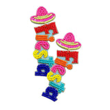Fiesta Felt Back Seed Beaded Hat Message Dangle Earrings - Madeline Love - Flyclothing LLC