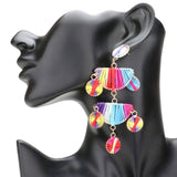 Raffia Wrapped Geometric Metal Link Dangle Earrings - Madeline Love - Flyclothing LLC