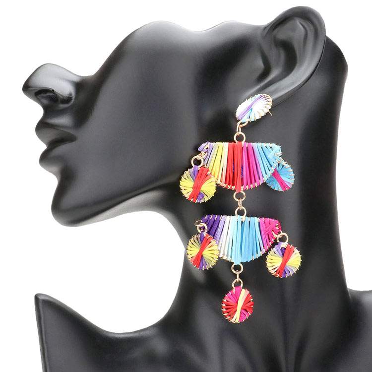 Raffia Wrapped Geometric Metal Link Dangle Earrings - Madeline Love - Flyclothing LLC