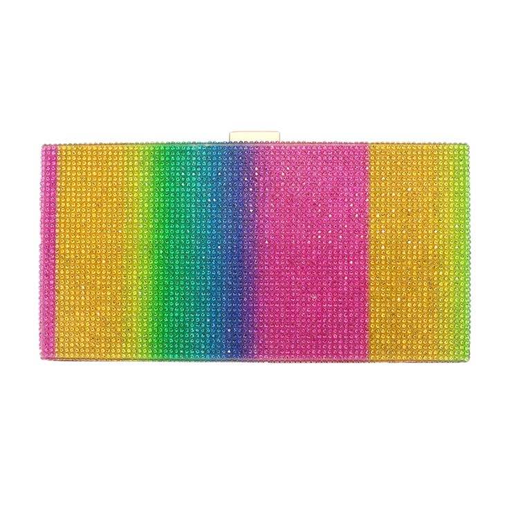 Rainbow Bling Rectangle Evening Clutch Crossbody Bag - Madeline Love - Flyclothing LLC
