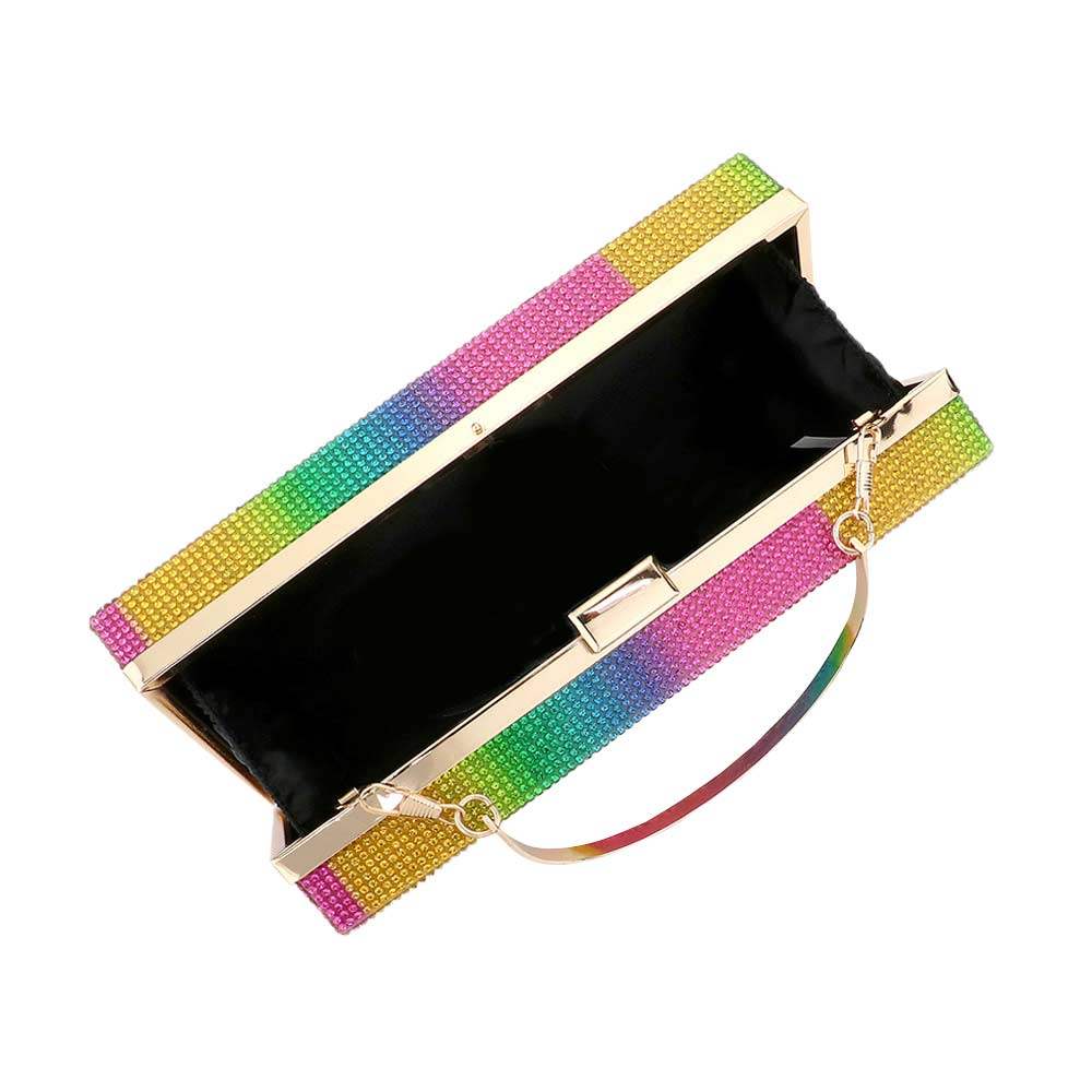 Rainbow Bling Rectangle Evening Clutch Crossbody Bag - Madeline Love - Flyclothing LLC