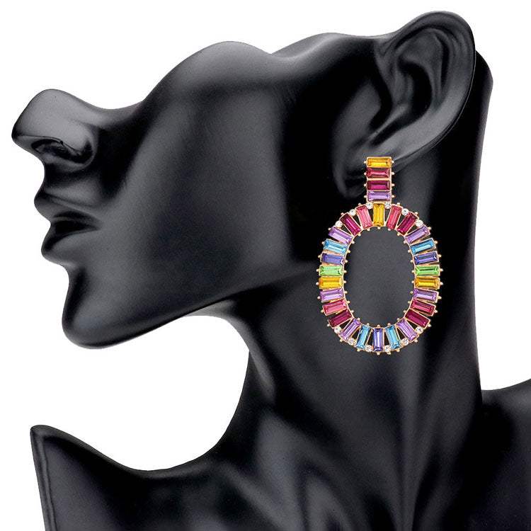 Rectangle Stone Embellished Oven Oval Earrings - Madeline Love - Flyclothing LLC