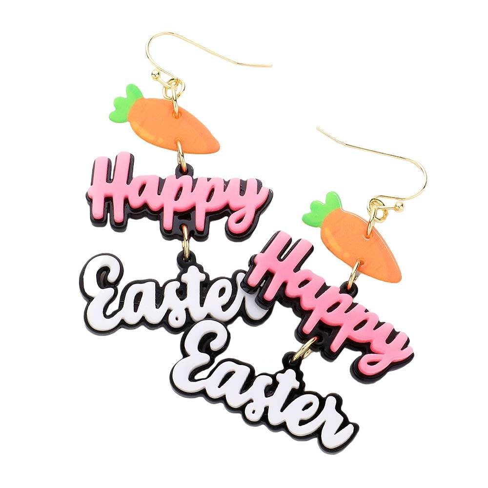 Resin Carrot Happy Easter Message Link Dangle Earrings - Madeline Love - Flyclothing LLC