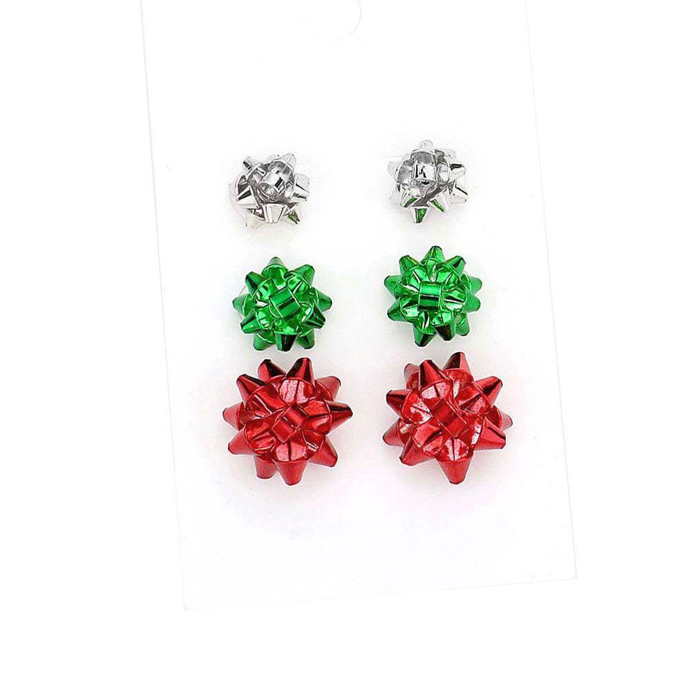 3Pairs Christmas Bow Stud Earrings - Madeline Love - Flyclothing LLC