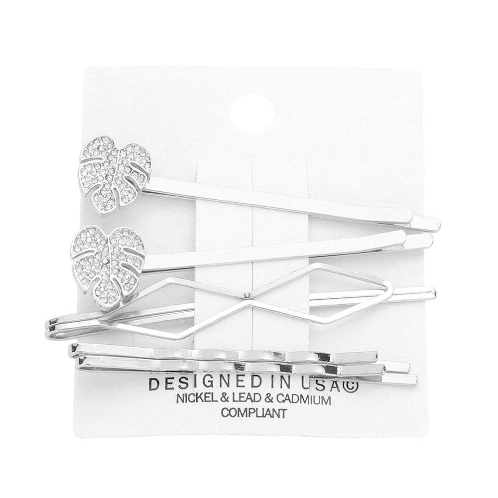 5PCS Stone Embellished Tropical Leaf Bobby Pin Hair Clips - Madeline Love - Flyclothing LLC
