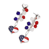 Enamel American USA Flag Heart Beaded Drop Chain Dangle Earrings - Madeline Love - Flyclothing LLC