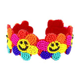Seed Beaded Smile Flower Cuff Bracelet - Madeline Love - Flyclothing LLC