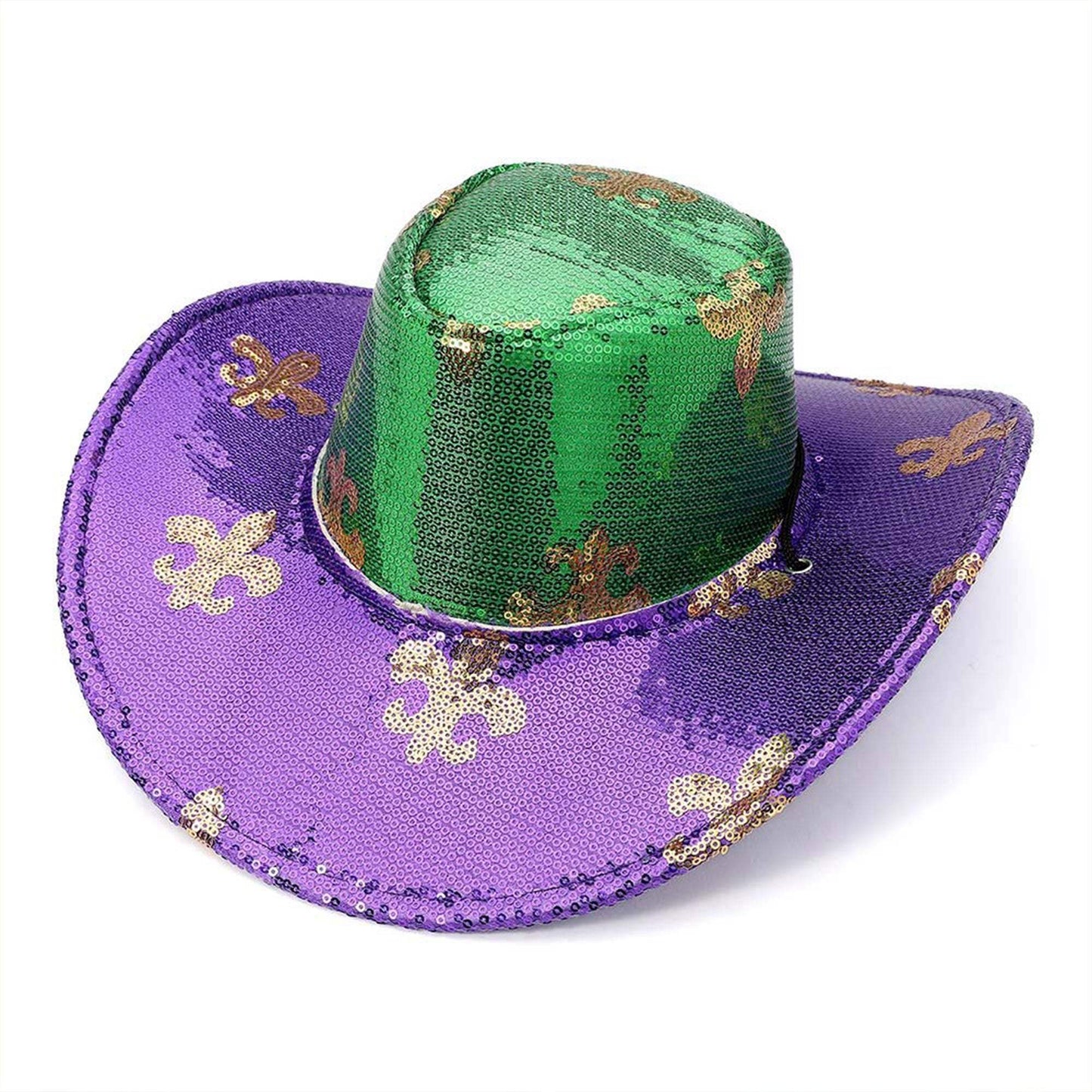 Sequin Fleur de Lis Patterned Mardi Gras Fedora Hat - Madeline Love - Flyclothing LLC