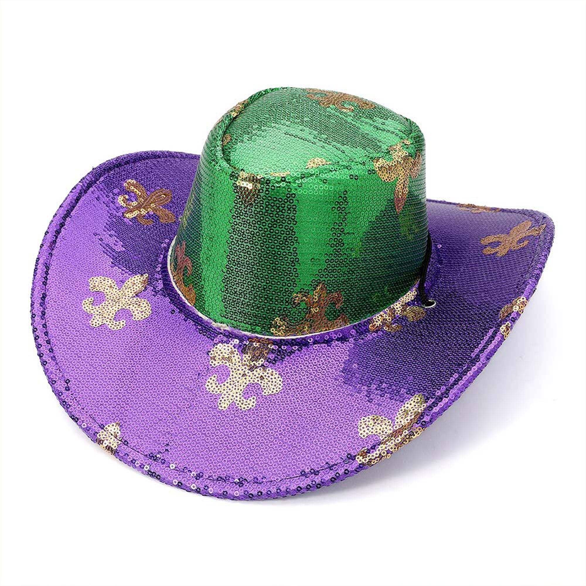 Sequin Fleur de Lis Patterned Mardi Gras Fedora Hat - Madeline Love - Flyclothing LLC